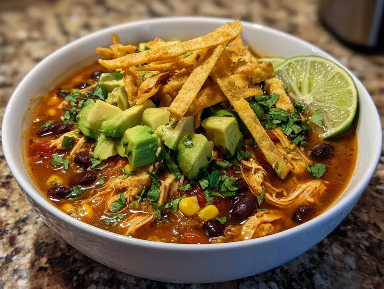 40-Minute Creamy Chicken Tortilla Soup with Avocado and Lime