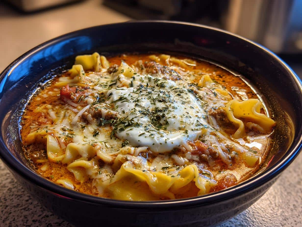 35-Minute Creamy Lasagna Soup with Ricotta & Sausage