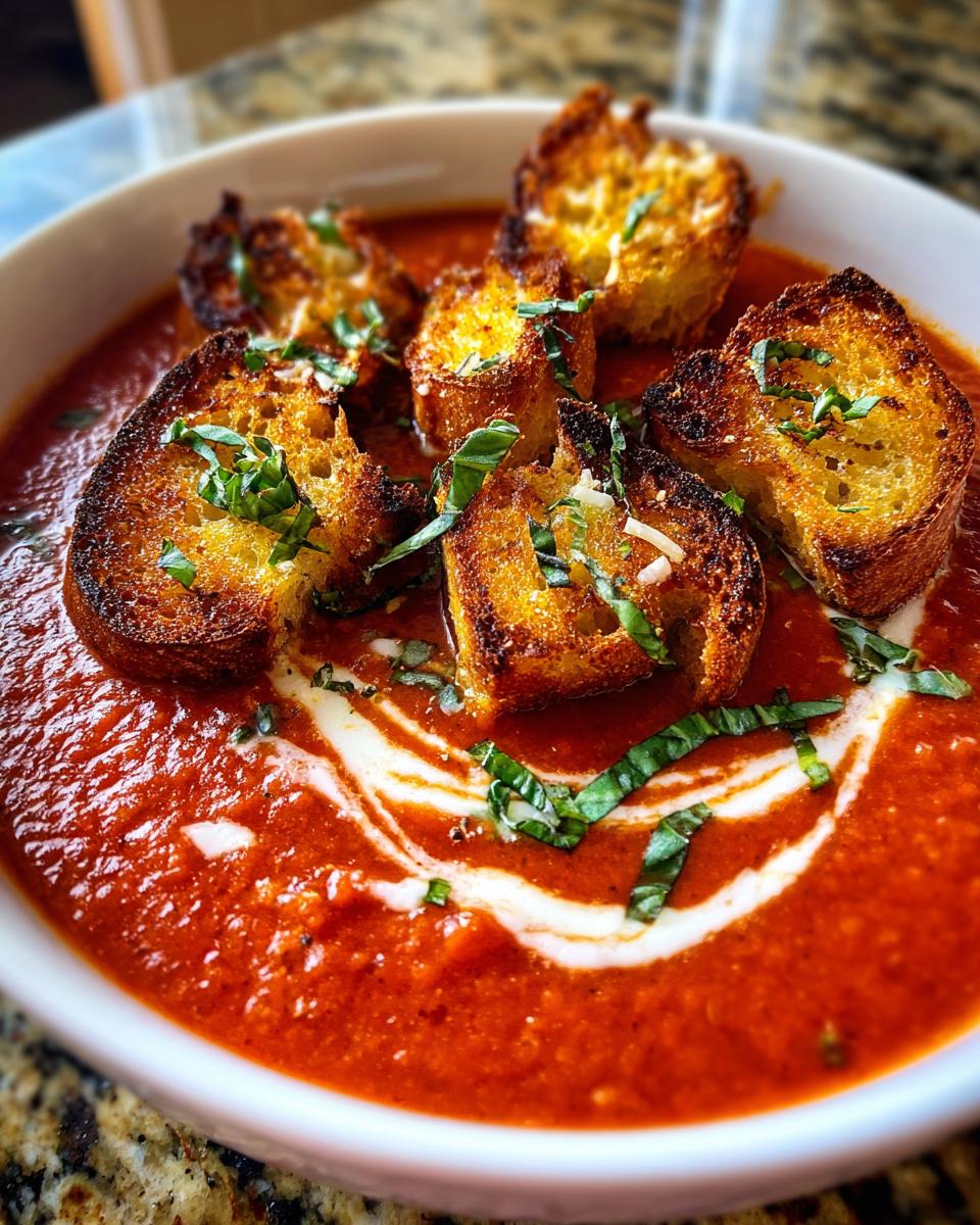 Creamy Roasted Tomato Basil Soup with Grilled Cheese Croutons Will Melt Your Heart 6 Creamy Roasted Tomato Basil Soup with Grilled Cheese Croutons - detail 1