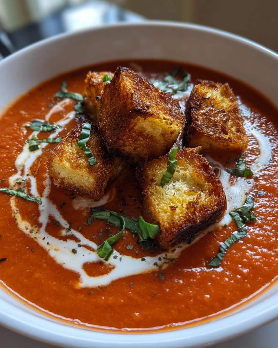 Creamy Roasted Tomato Basil Soup with Grilled Cheese Croutons Will Melt Your Heart 8 Creamy Roasted Tomato Basil Soup with Grilled Cheese Croutons - detail 3