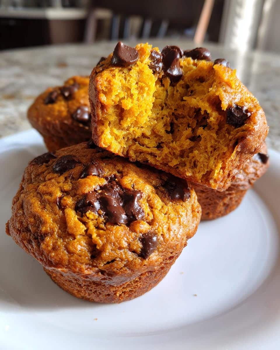 120-Calorie Pumpkin Chocolate Chip Muffins: Ridiculously Moist 6 Low Calorie Pumpkin Chocolate Chip Muffins. - detail 1