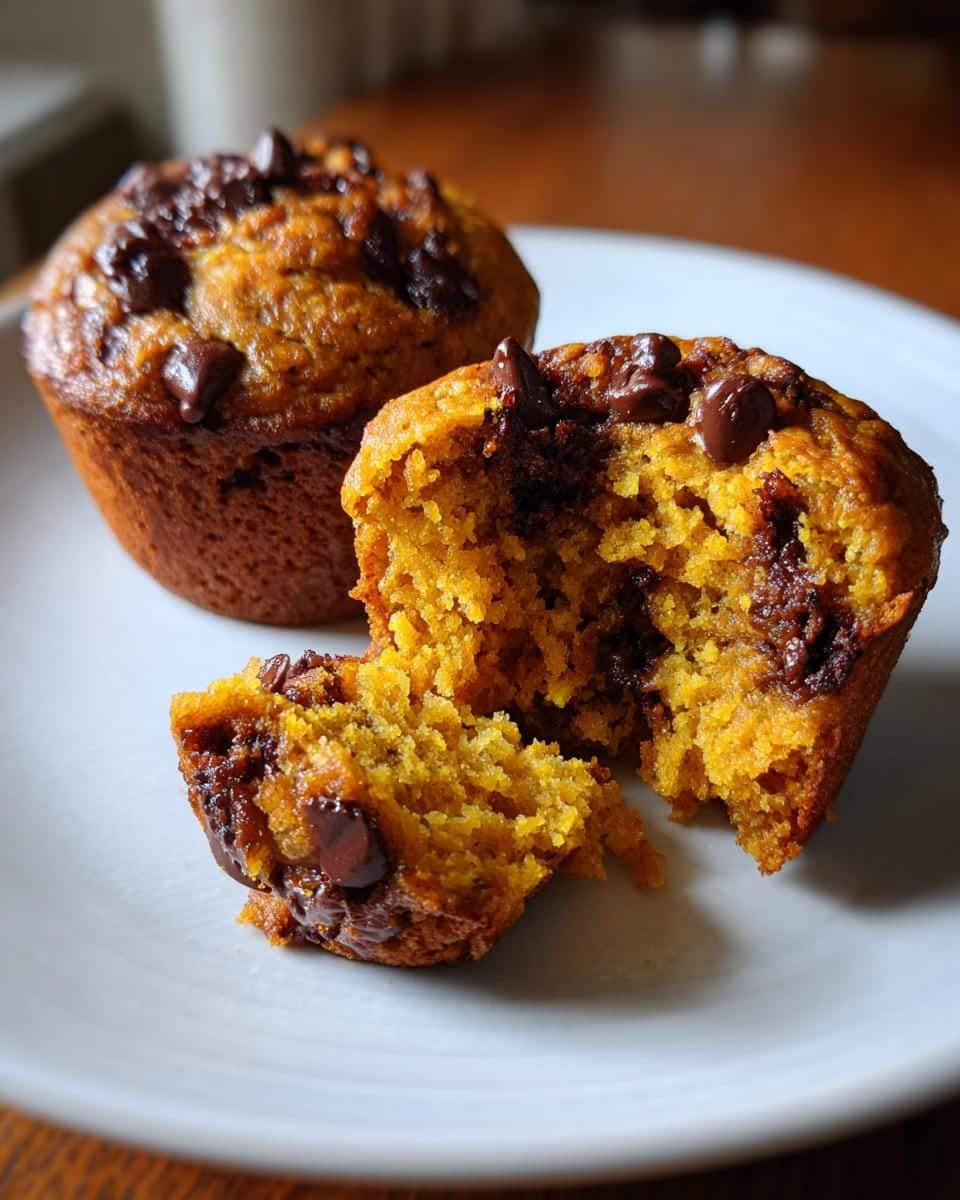 120-Calorie Pumpkin Chocolate Chip Muffins: Ridiculously Moist 8 Low Calorie Pumpkin Chocolate Chip Muffins. - detail 3