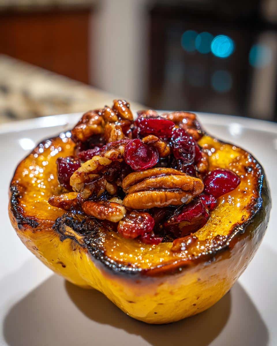 Savory 4-Ingredient Maple Glazed Acorn Squash Recipe 5 Maple Glazed Acorn Squash with Pecans and Cranberries - detail 1