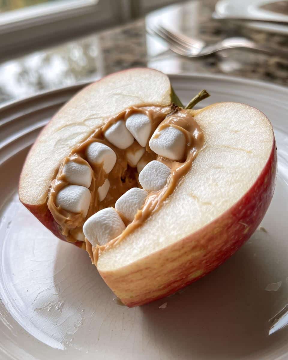 Monster Mouth Apple Slices (Apple slices with peanut butter and mini marshmallows) - detail 2