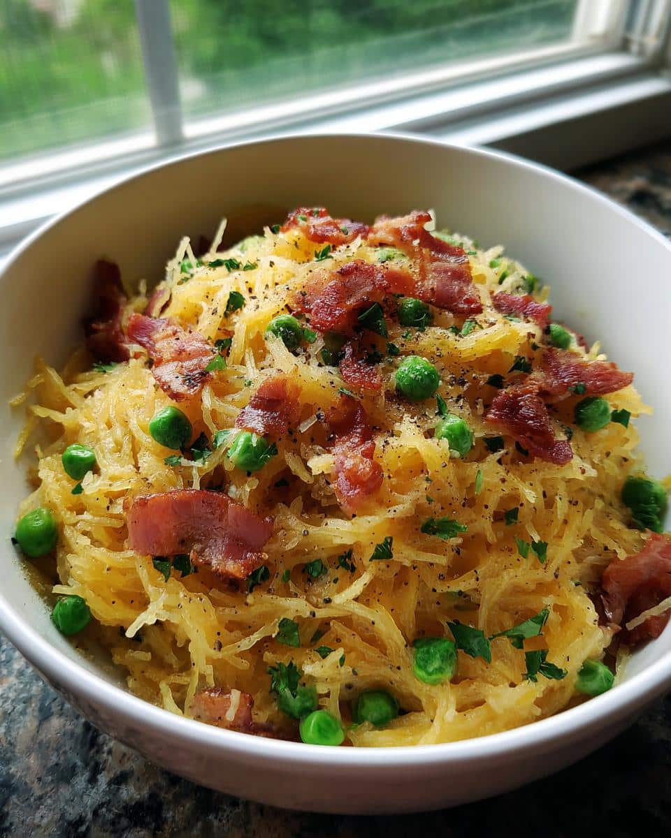 35-Minute Spaghetti Squash Carbonara: Classic Comfort, Lighter 8 Spaghetti Squash Carbonara with Bacon and Peas - detail 3