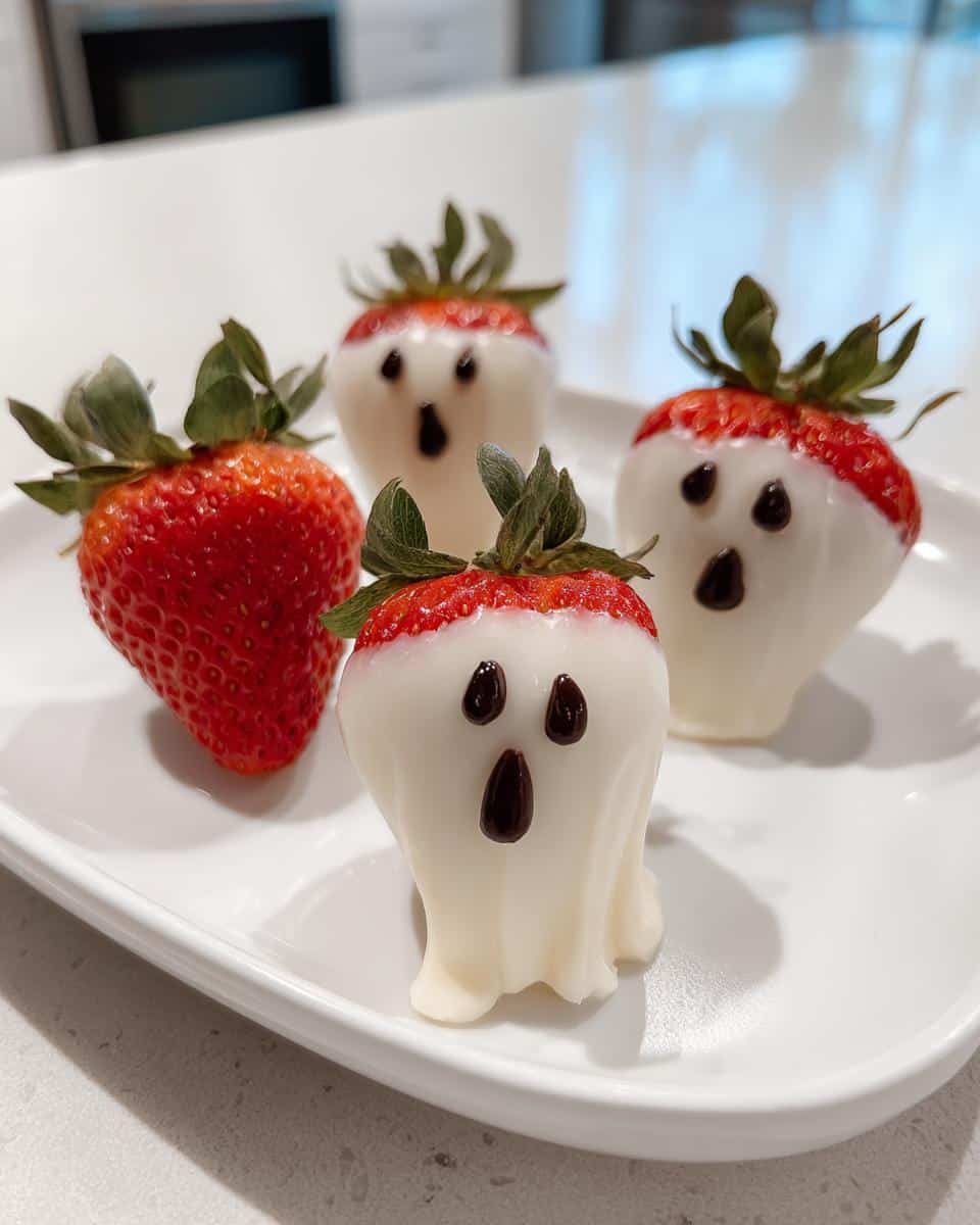 Strawberry Ghosts (White chocolate-dipped strawberries with ghost faces) - detail 1