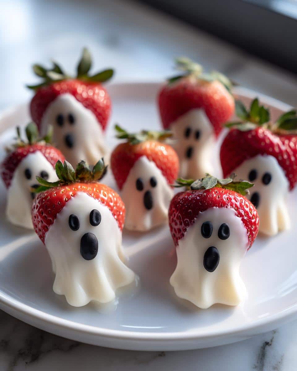 Strawberry Ghosts (White chocolate-dipped strawberries with ghost faces) - detail 4