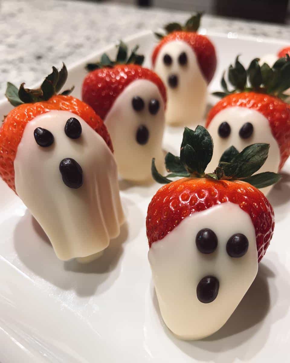 Strawberry Ghosts (White chocolate-dipped strawberries with ghost faces) - detail 2