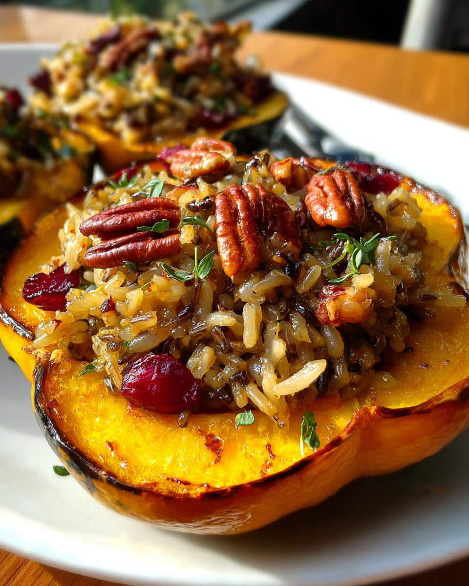 Savory Stuffed Acorn Squash with Wild Rice Delight 7 Stuffed Acorn Squash with Wild Rice and Cranberries - detail 1