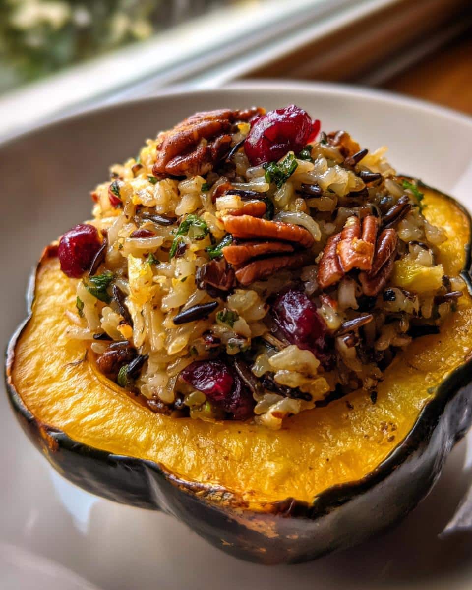 Savory Stuffed Acorn Squash with Wild Rice Delight 8 Stuffed Acorn Squash with Wild Rice and Cranberries - detail 2