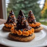 Witch Hat Cookies Sugar cone on a cookie with frosting Magical Witch Hat Cookies in 15 Minutes Flat - No Bake Fun!