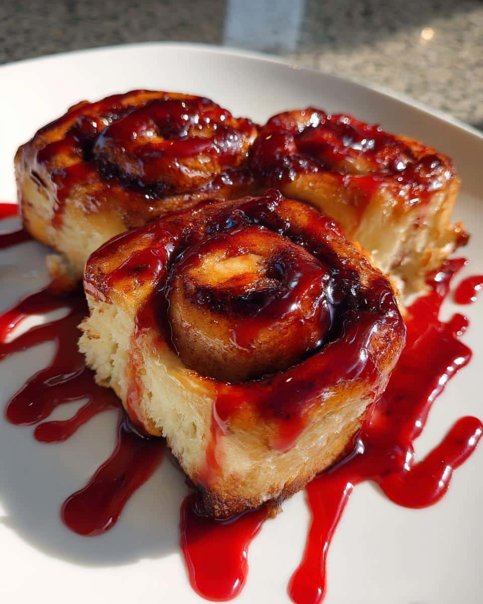 Halloween Breakfast Idea - Bloody Cinnamon Rolls - detail 3