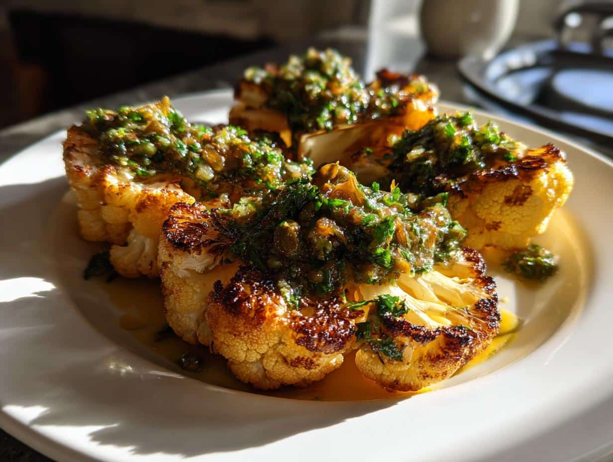 Cauliflower Steaks with Lemon Salsa Verde in 35 Minutes
