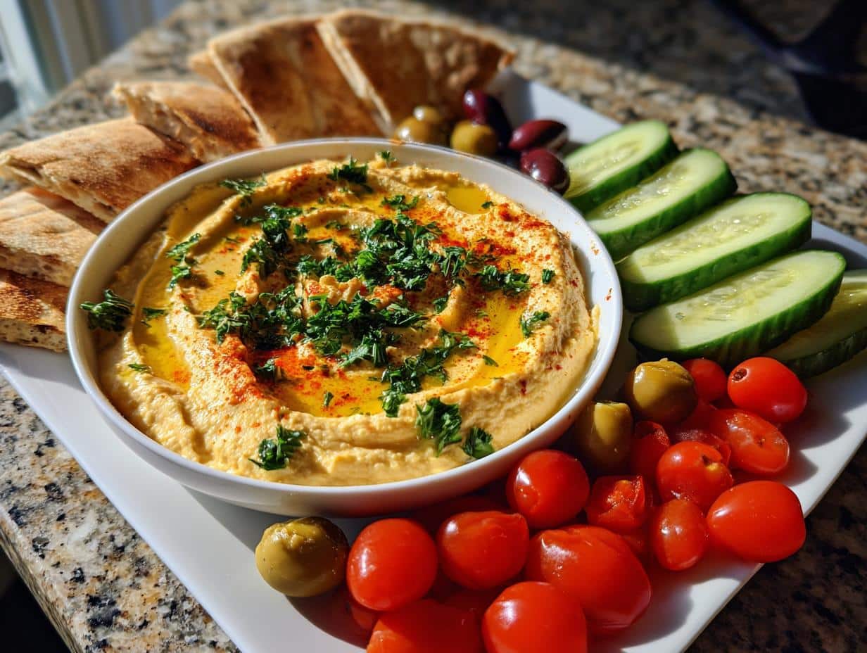 Irresistible Classic Hummus Platter for 8: Healthy & Crowd-Pleaser