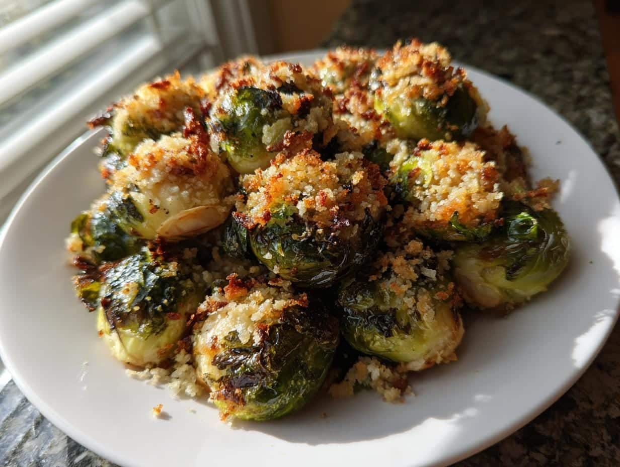 Irresistible Roasted Brussels Sprouts with Bacon-Less Crunch Recipe