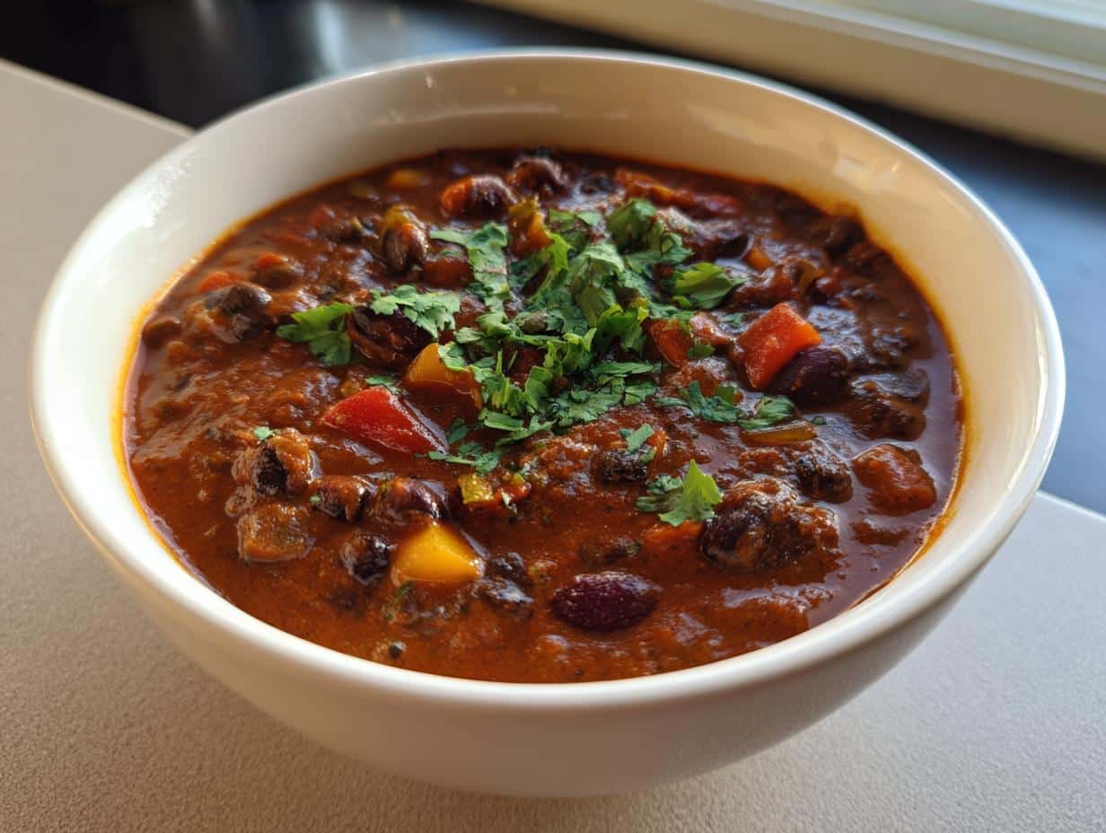 Hearty Three-Bean Turkey-less Chili Recipe in 35 Minutes 4 Three-Bean Turkey-less Chili