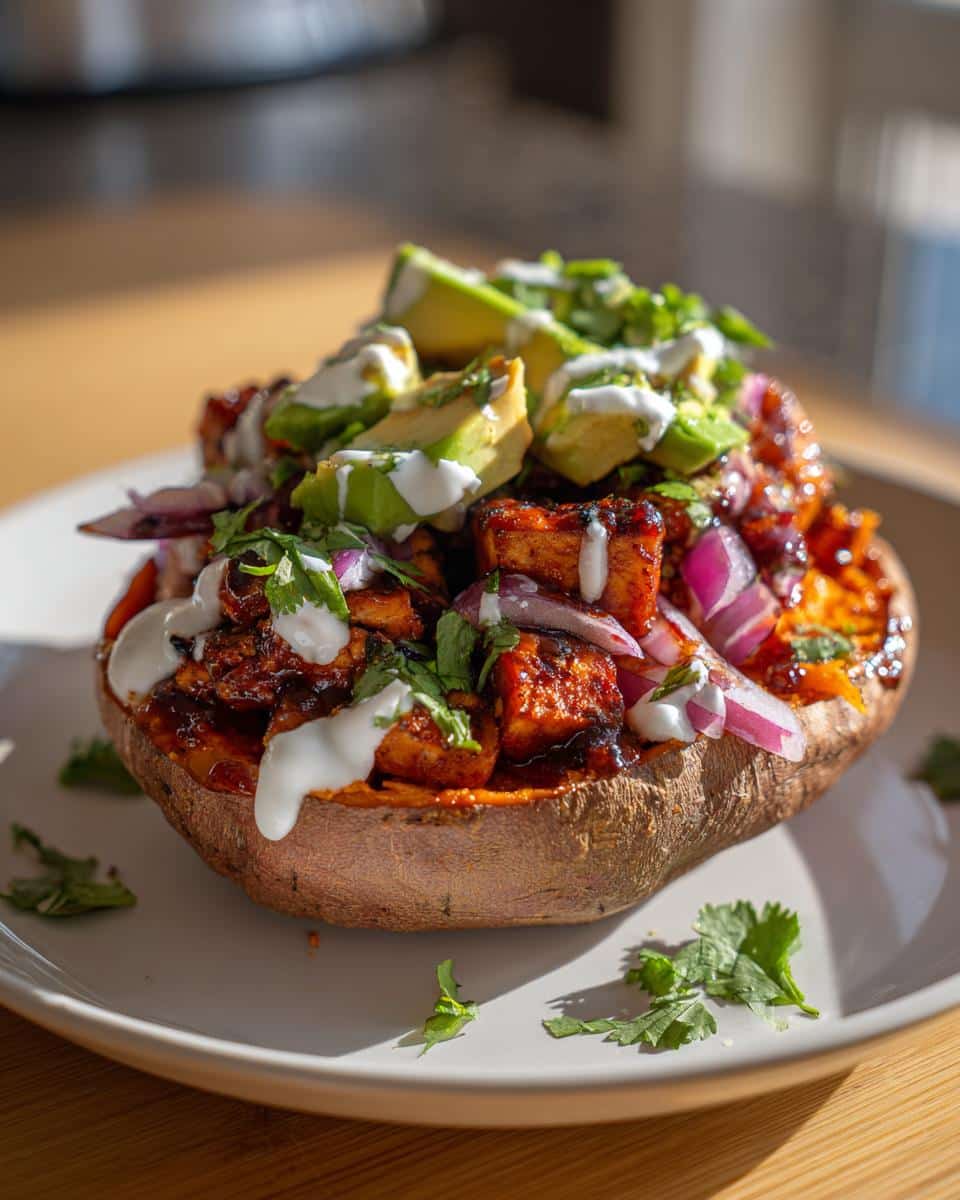 Vegan Loaded Sweet Potatoes with BBQ Tempeh - detail 1