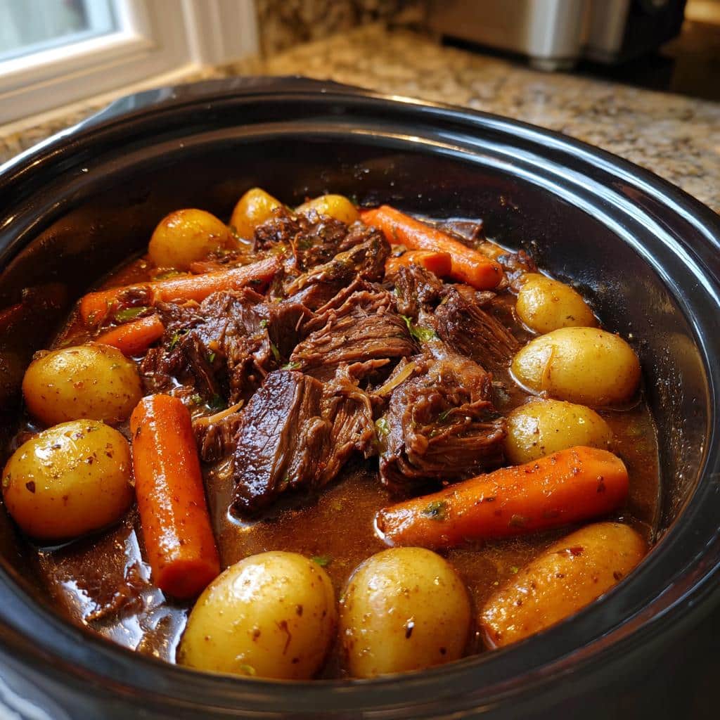 Tender Crockpot Pot Roast with Carrots & Potatoes in 8 Hours