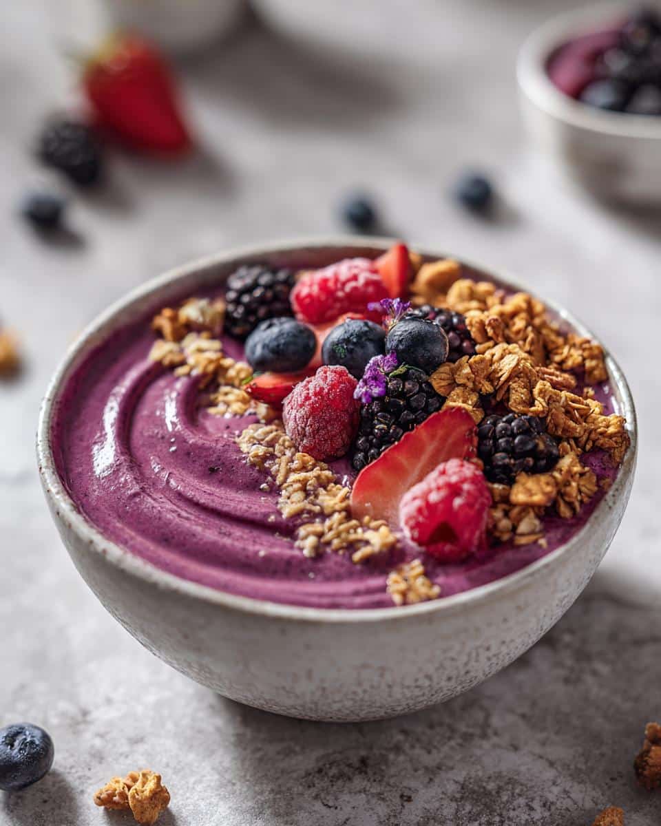 berry gut health smoothie bowl - detail 1