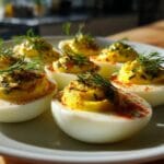 easter deviled eggs with spring herbs
