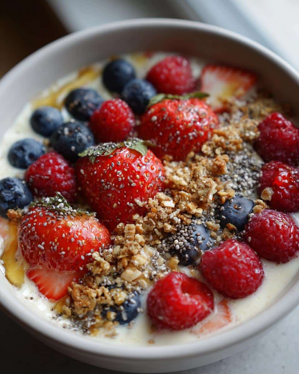 kefir smoothie bowl with berries - detail 1