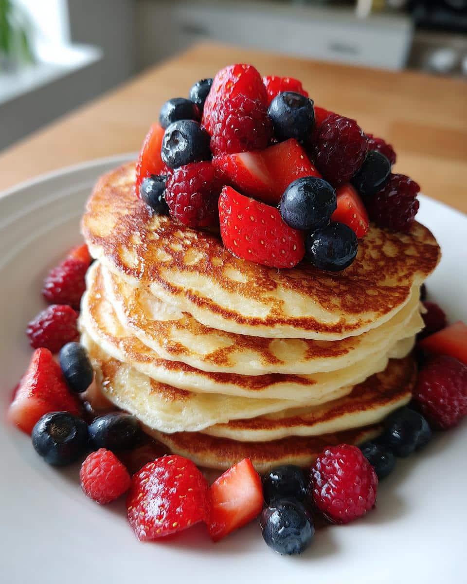 protein pancake stack with berries - detail 1