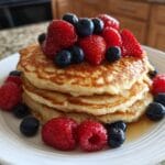protein pancake stack with berries