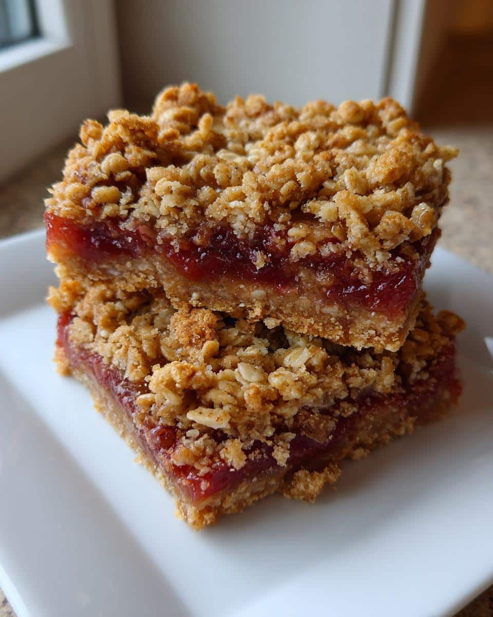 rhubarb crumble bars with oat topping - detail 1