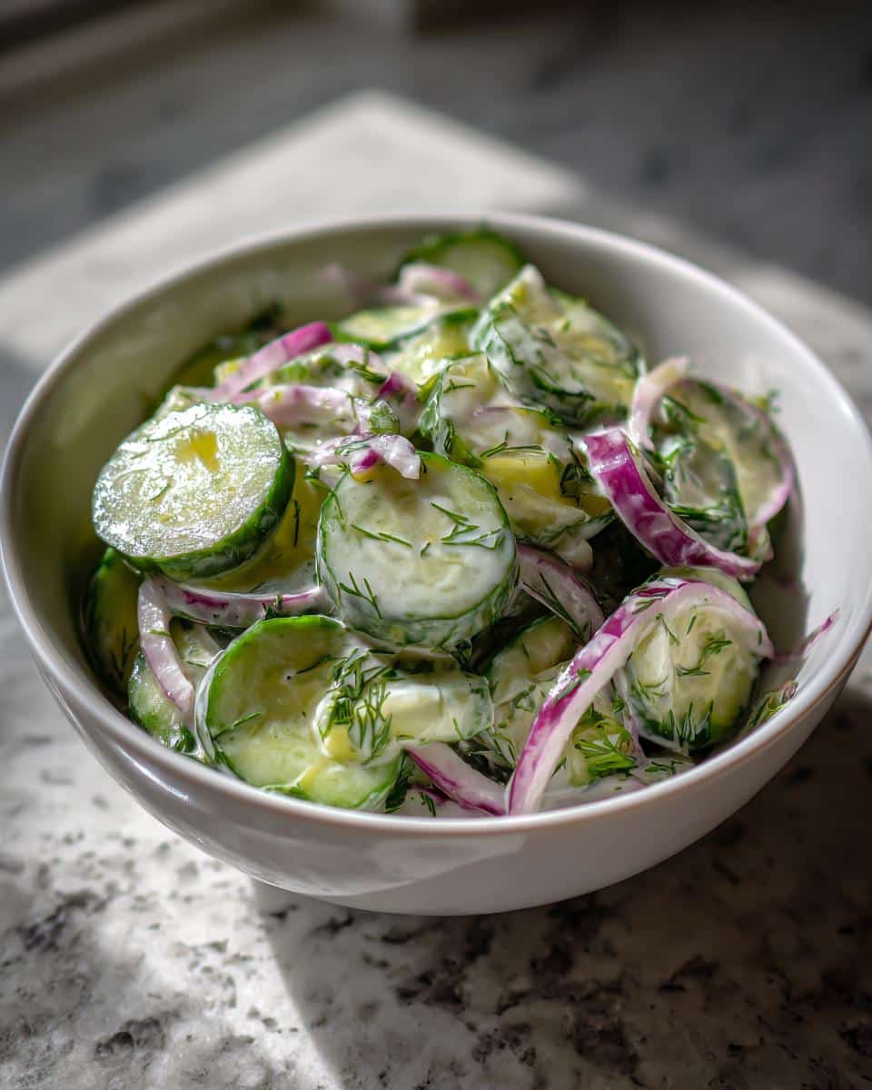 Tangy Dill Pickle Cucumber Salad Recipe with 5-Star Crunch